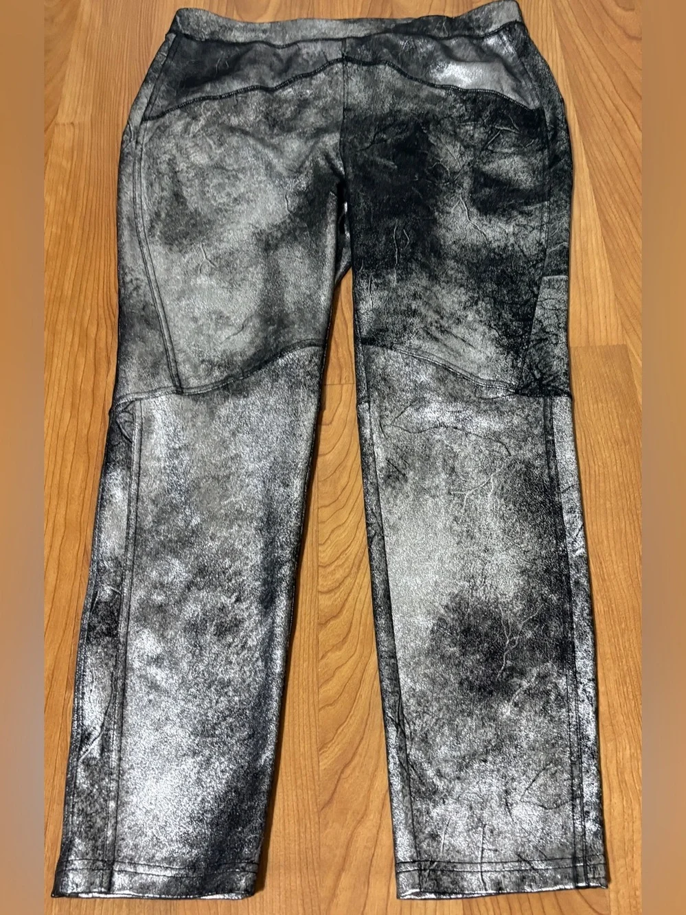 Free People Metallic Suede Leggings Women’s Large Black Silver Pull On NWT